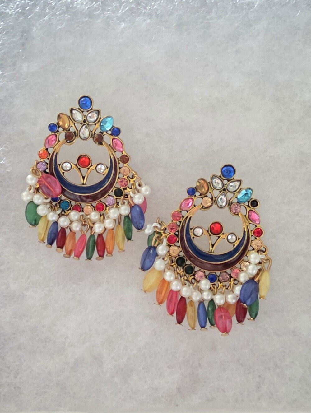 Multicolor Beaded Crescent Drop Earrings